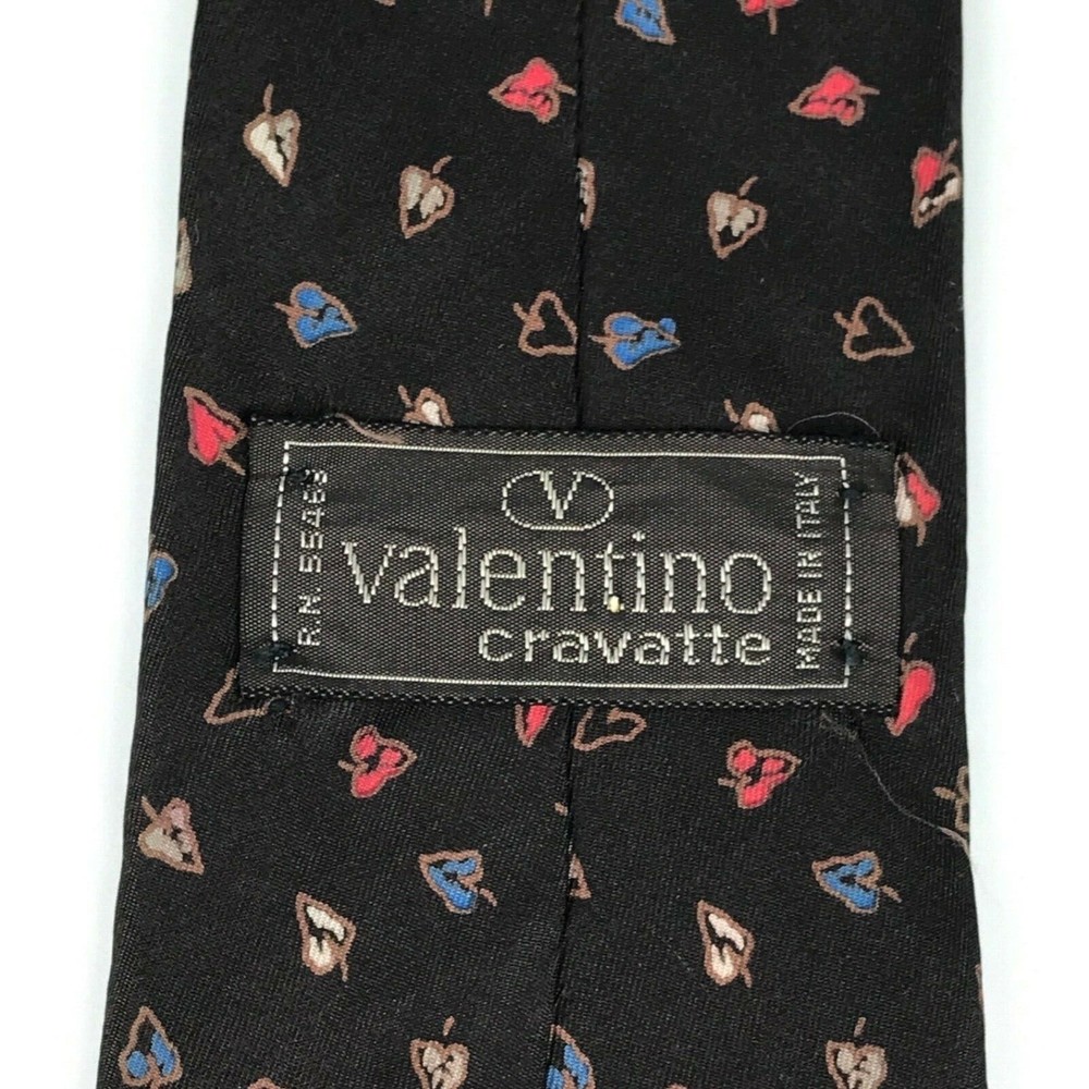 Valentino 834 Black Silk Tie Leaves Fall Theme Slim Classic 3" Necktie Italy - Picture 4 of 7